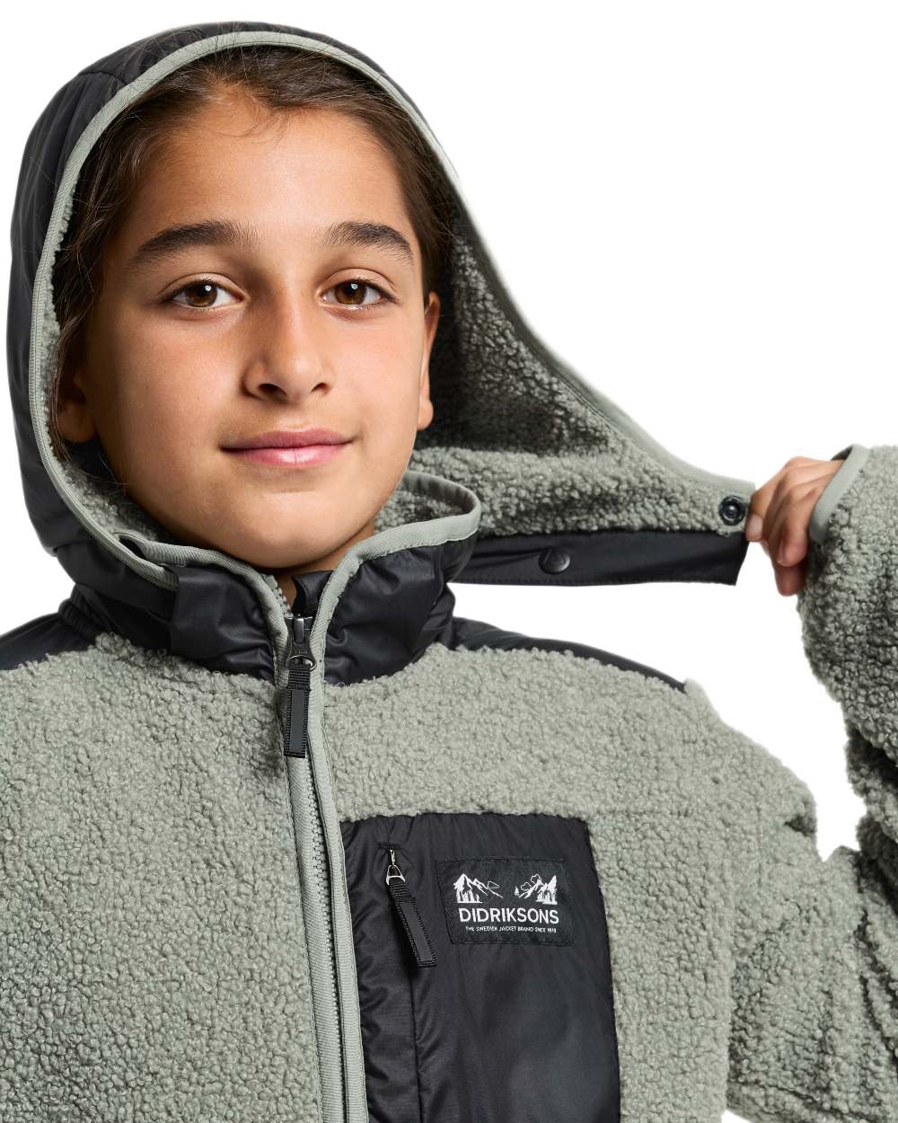 Wilted Leaf coloured Didriksons Childrens Exa Full-Zip Fleece 3 on white background 