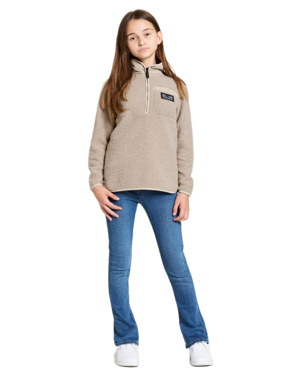 Beach Beige coloured Didriksons Childrens Exa Half Zip Sweater on white background 