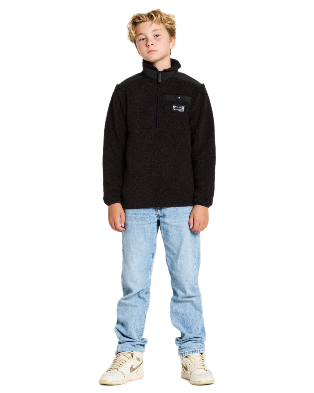 Black coloured Didriksons Childrens Exa Half Zip Sweater on white background 