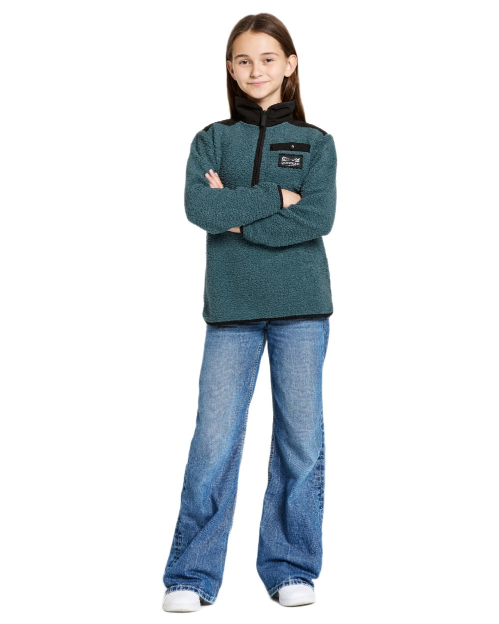 Star Blue coloured Didriksons Childrens Exa Half Zip Sweater on white background 