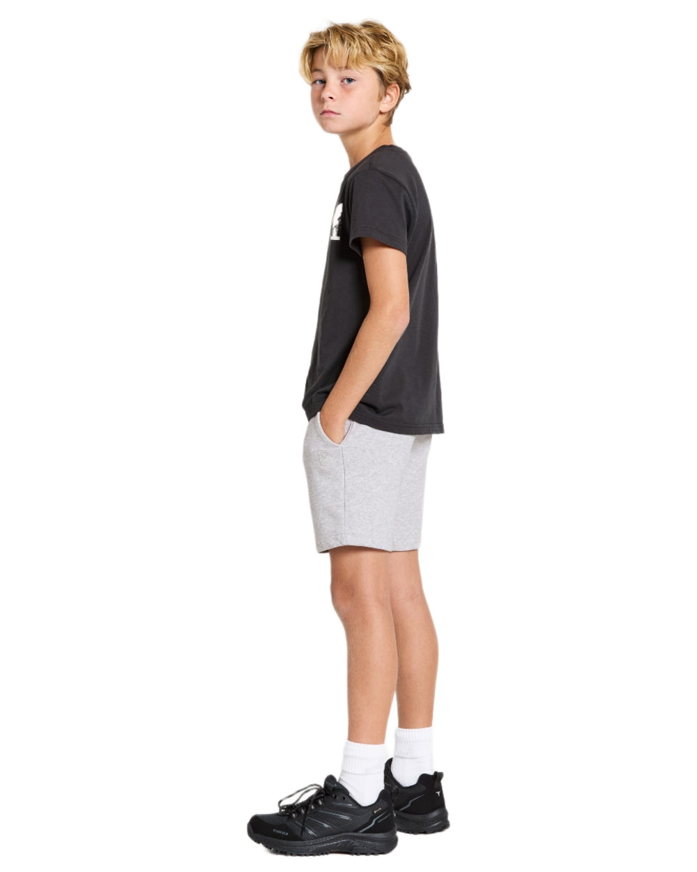 Aluminum Melange coloured Didriksons Childrens Fejan Shorts on white background 