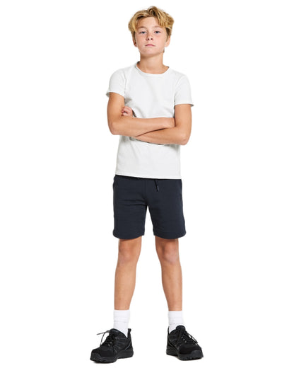 Navy coloured Didriksons Childrens Fejan Shorts on white background 