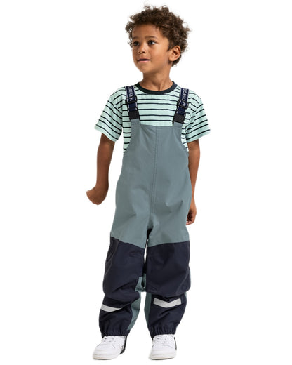 Factory Blue coloured Didriksons Childrens Foxen Bib Pants on white background 
