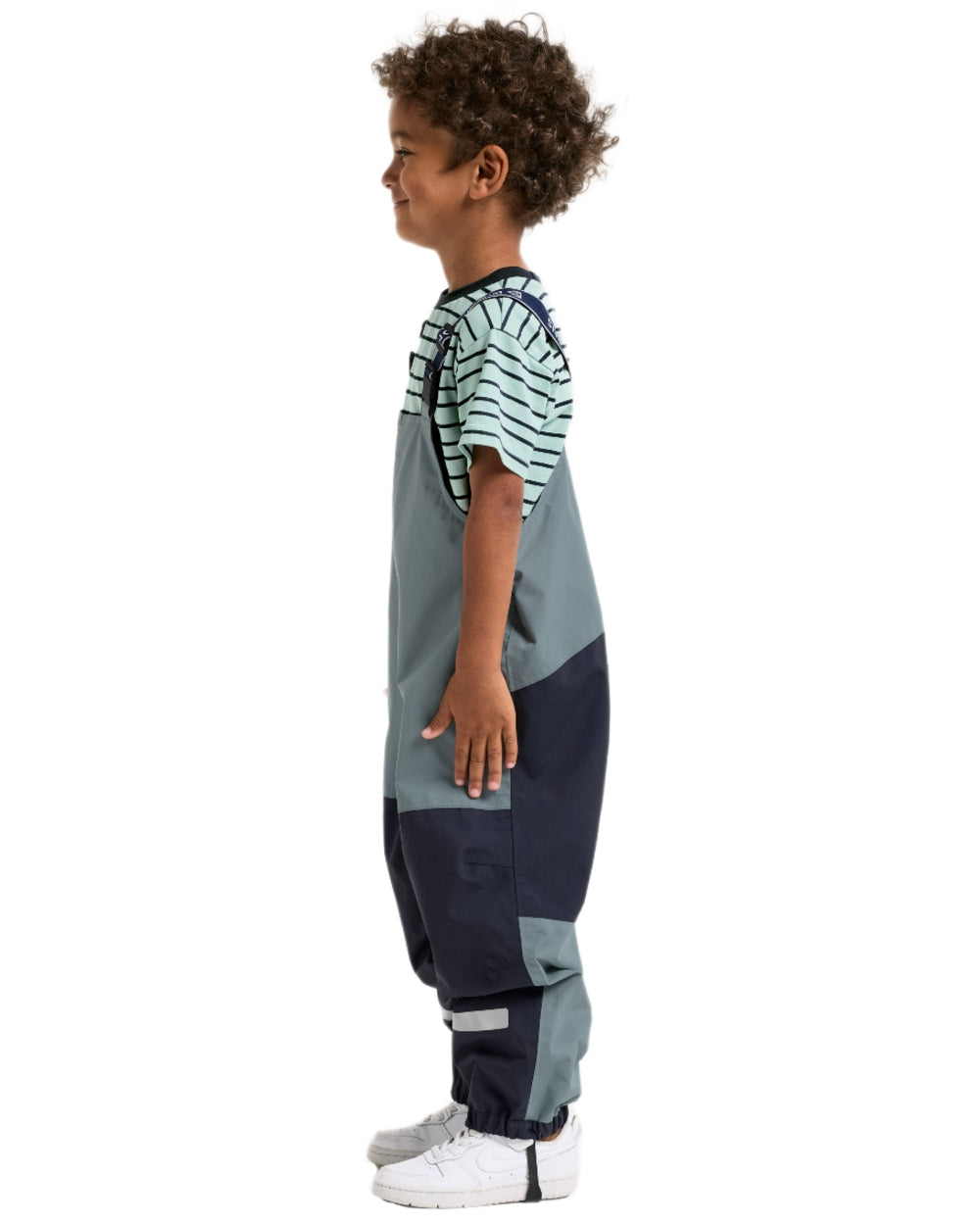 Factory Blue coloured Didriksons Childrens Foxen Bib Pants on white background 