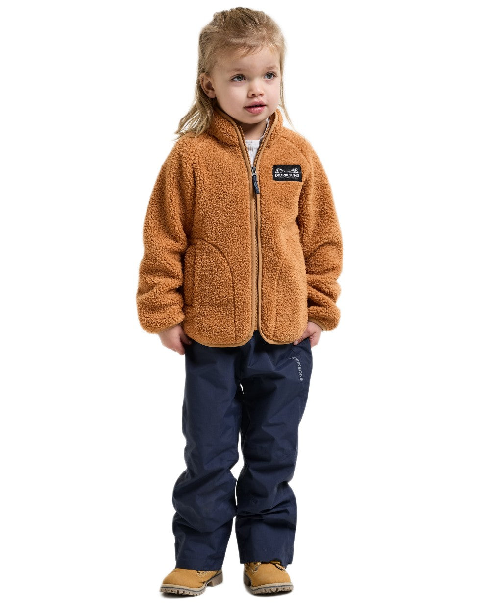 Almond Tree coloured Didriksons Childrens Gibbs Full Zip Jacket 2 on white background 