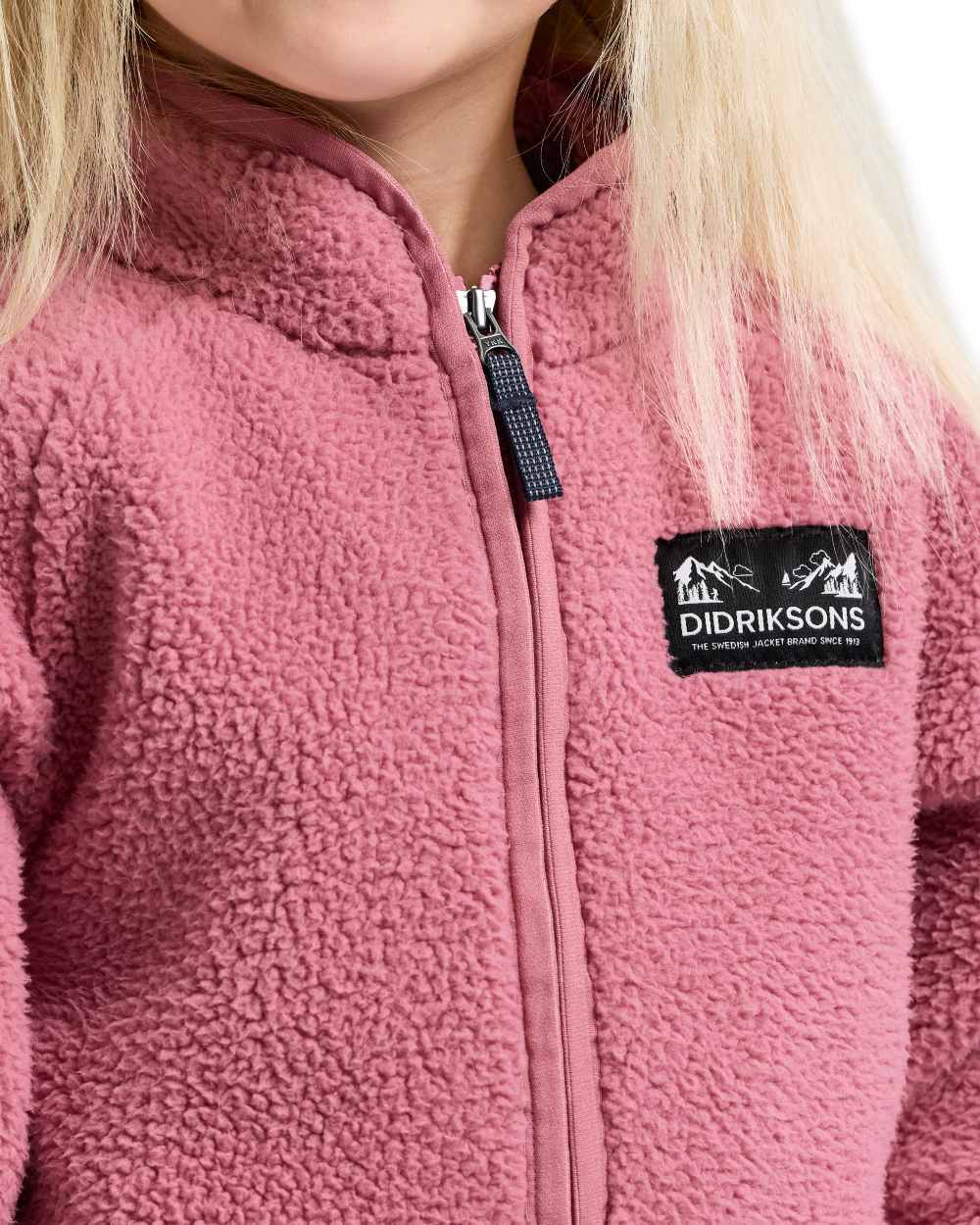 Heather Pink coloured Didriksons Childrens Gibbs Full Zip Jacket 2 on white background 