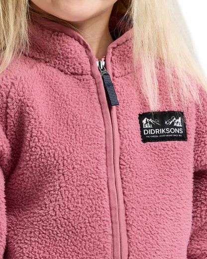 Heather Pink coloured Didriksons Childrens Gibbs Full Zip Jacket 2 on white background 