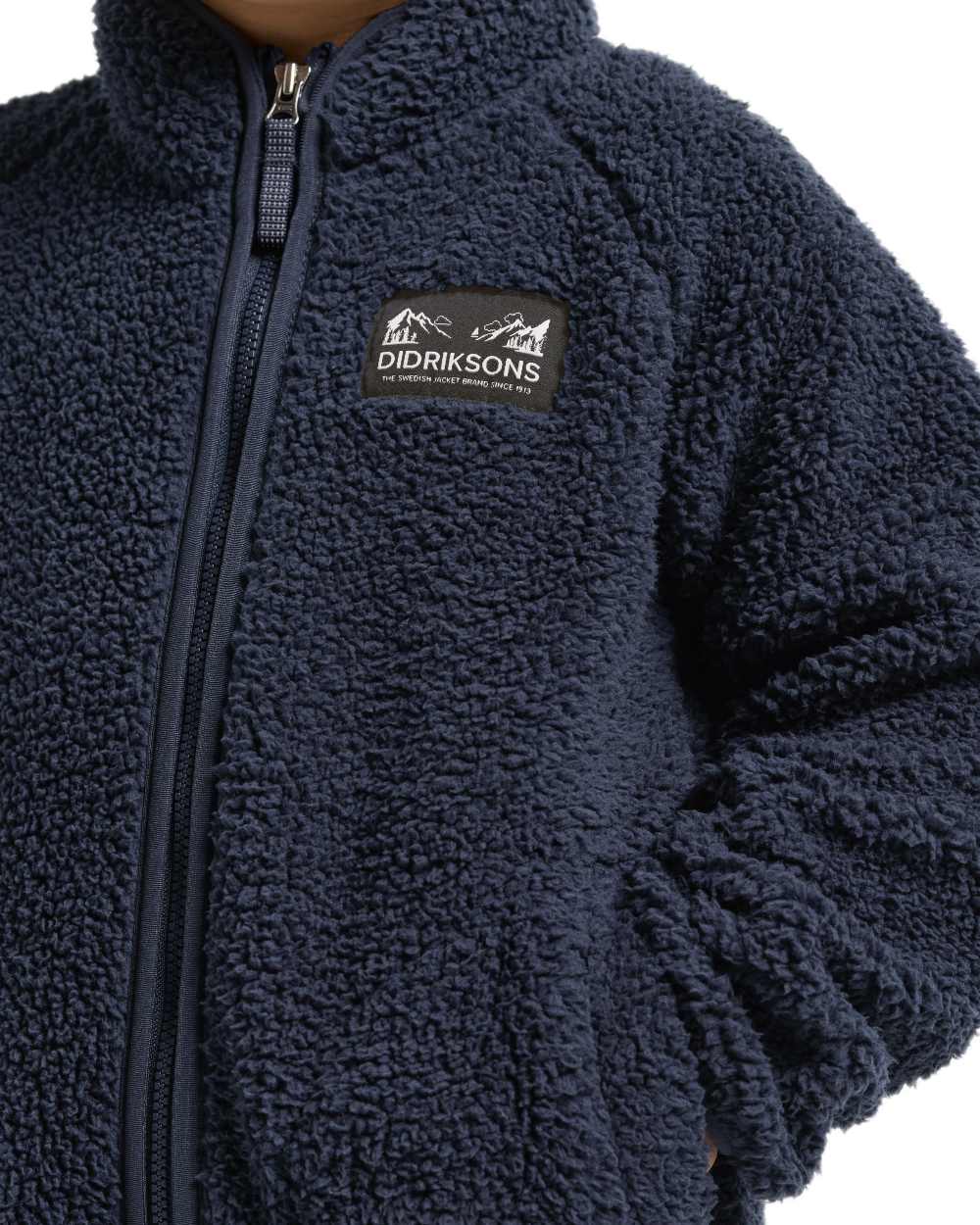 Navy coloured Didriksons Childrens Gibbs Full Zip Jacket 2 on white background 
