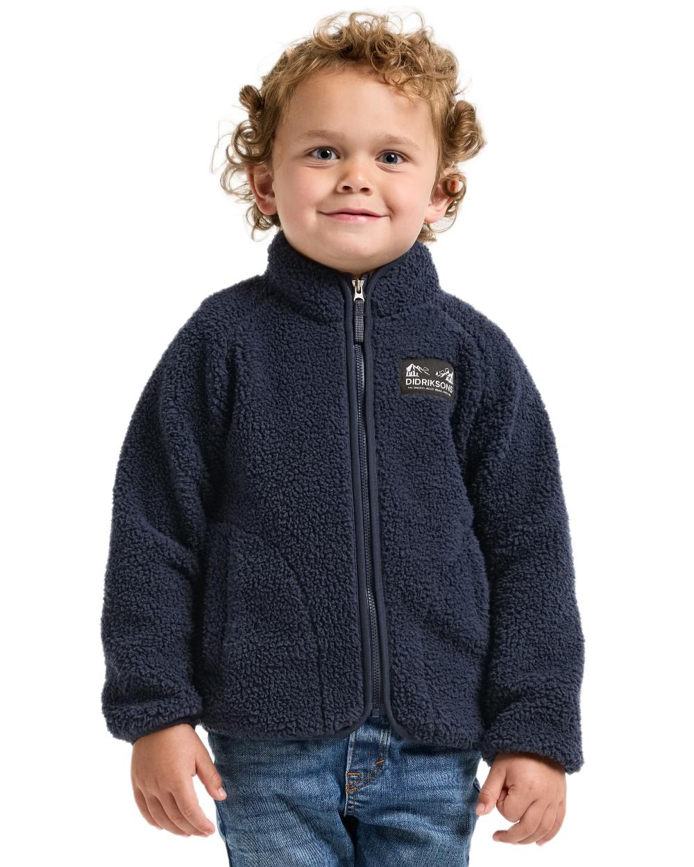 Navy coloured Didriksons Childrens Gibbs Full Zip Jacket 2 on white background 