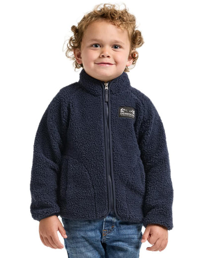 Navy coloured Didriksons Childrens Gibbs Full Zip Jacket 2 on white background 