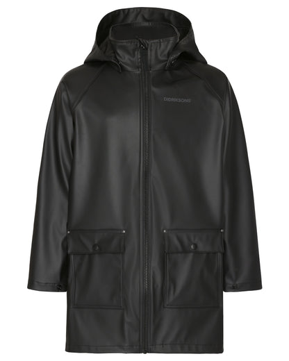 Black coloured Didriksons Childrens Giga Jacket on white background 