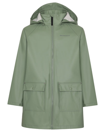 Light Moss coloured Didriksons Childrens Giga Jacket on white background 