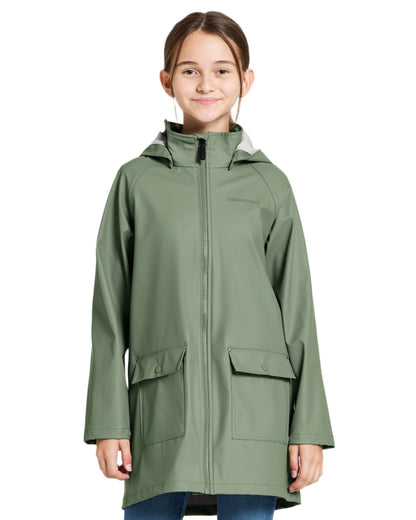 Light Moss coloured Didriksons Childrens Giga Jacket on white background 