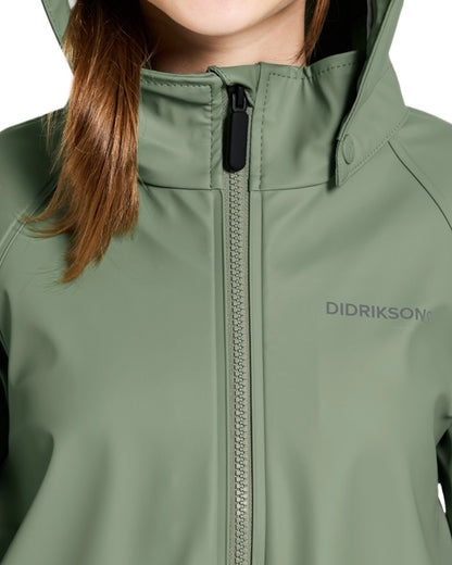 Light Moss coloured Didriksons Childrens Giga Jacket on white background 