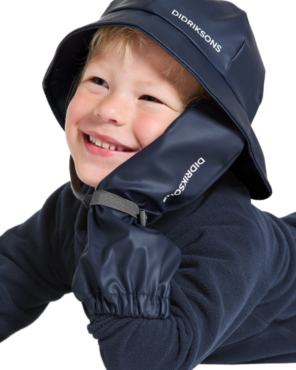 Navy coloured Didriksons Childrens Gloves on white background 