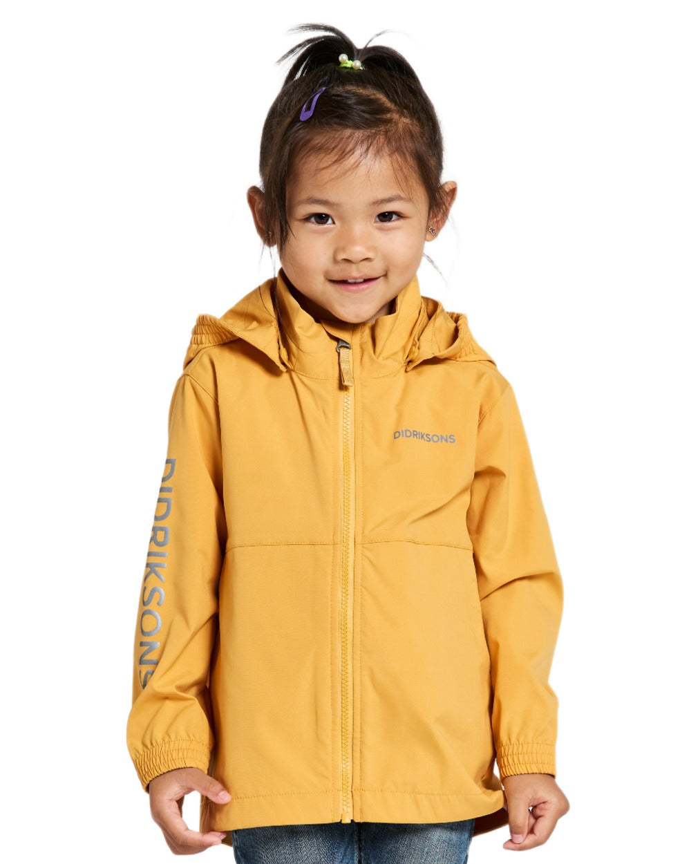 Dark Pollen coloured Didriksons Childrens Hallon Jacket on white background 