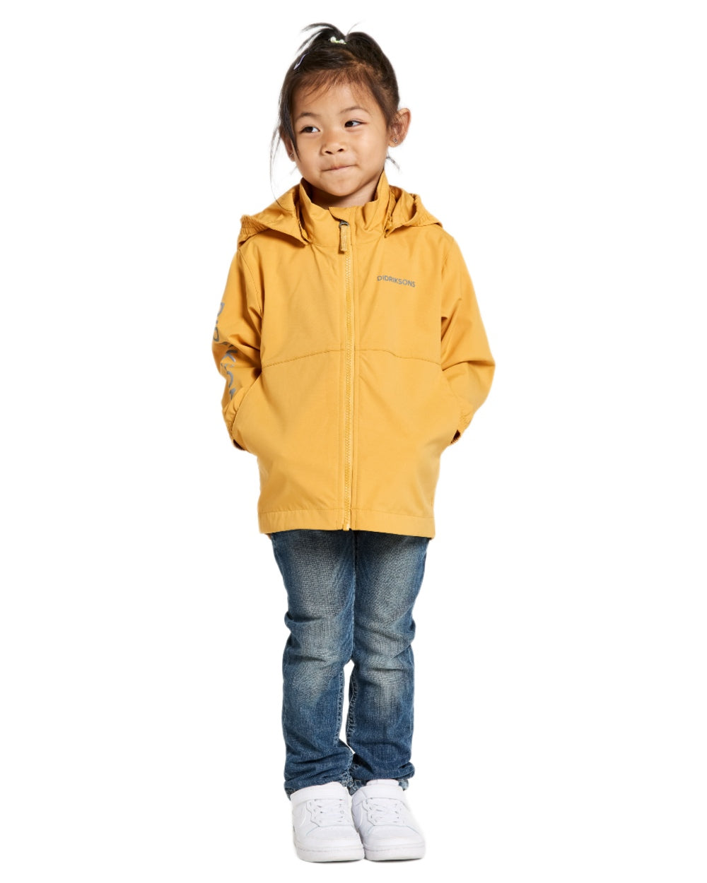 Dark Pollen coloured Didriksons Childrens Hallon Jacket on white background 