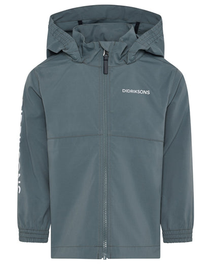 Factory Blue coloured Didriksons Childrens Hallon Jacket on white background 