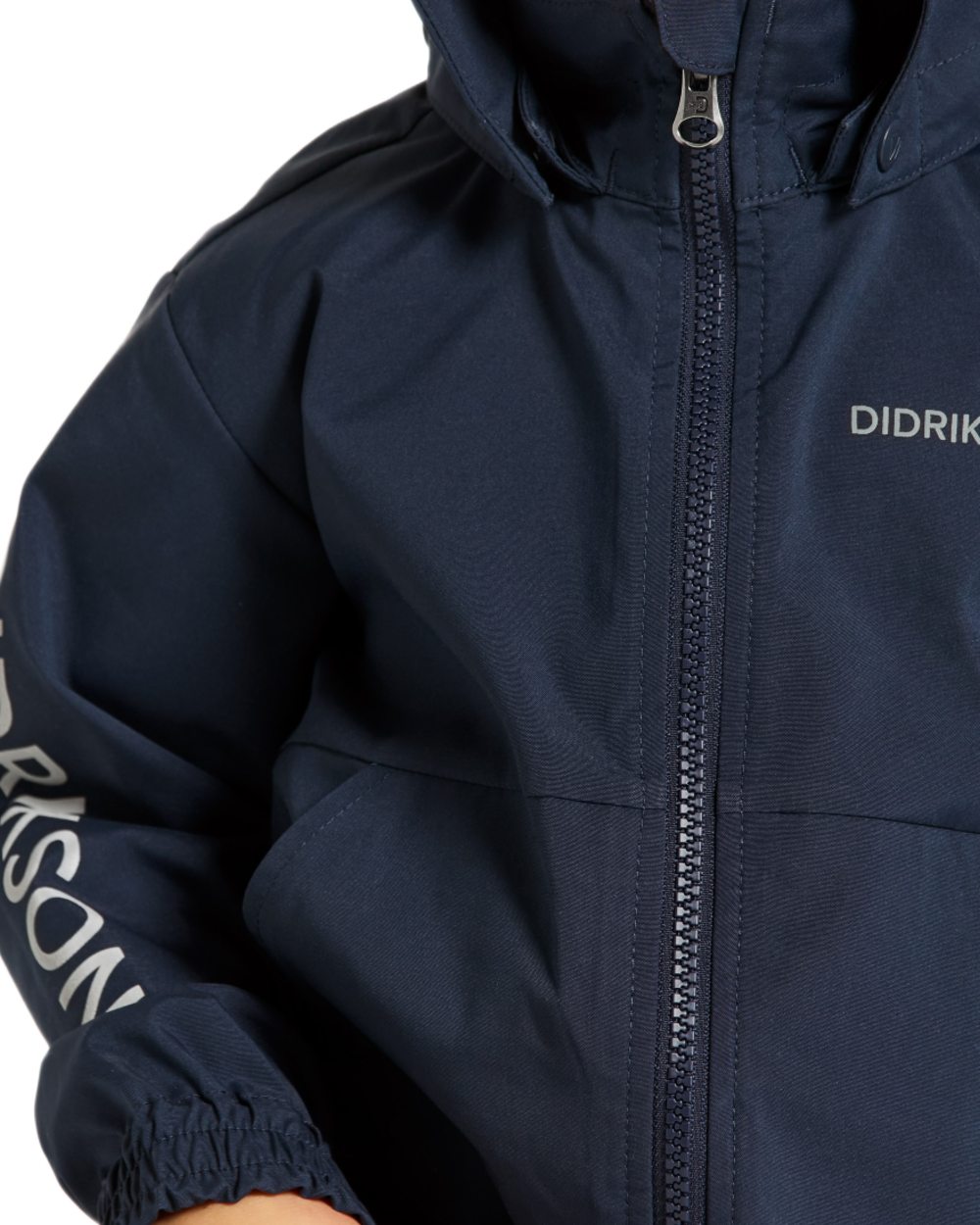 Navy coloured Didriksons Childrens Hallon Jacket on white background 