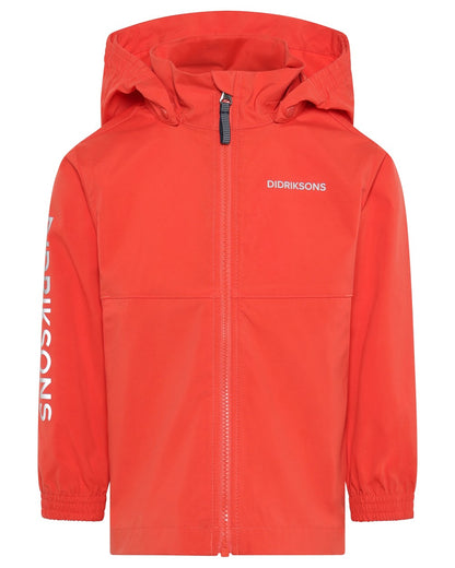 Paprika coloured Didriksons Childrens Hallon Jacket on white background 