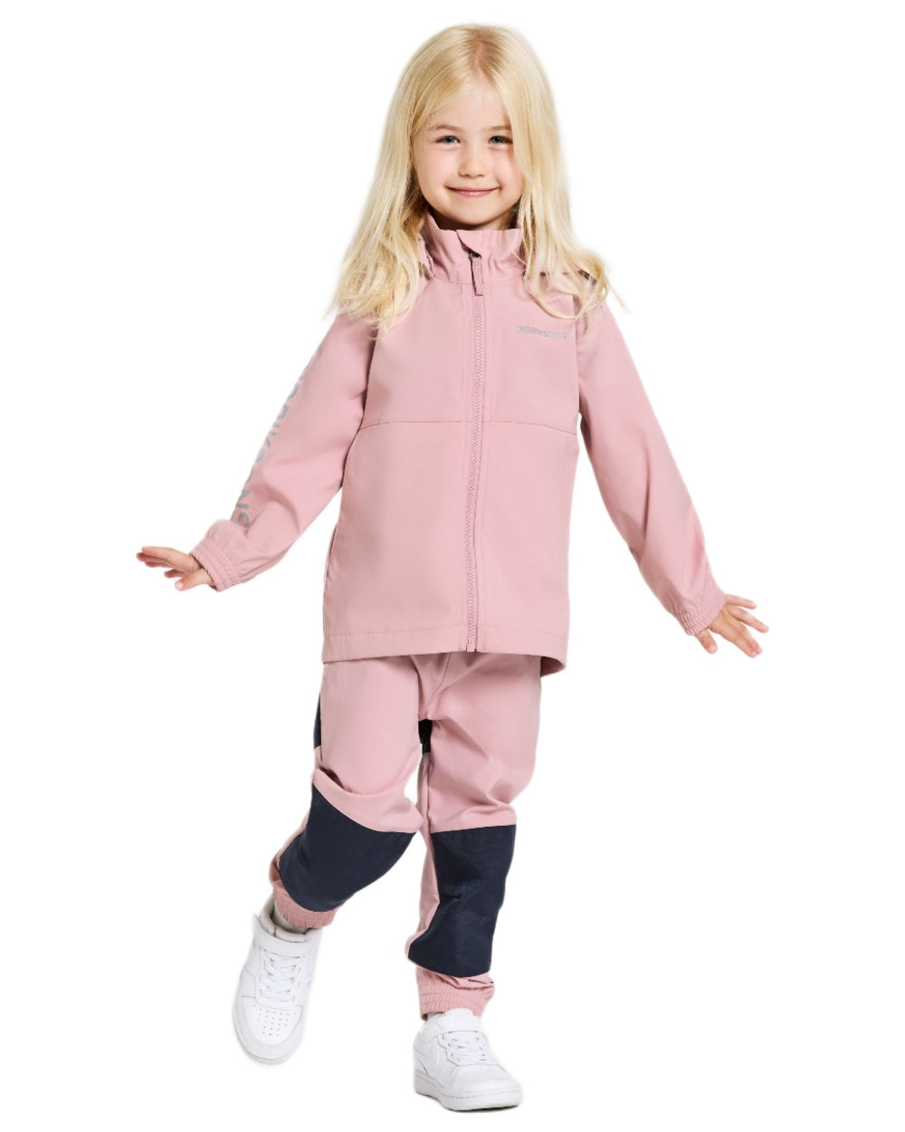 Soft Pink coloured Didriksons Childrens Hallon Jacket on white background 