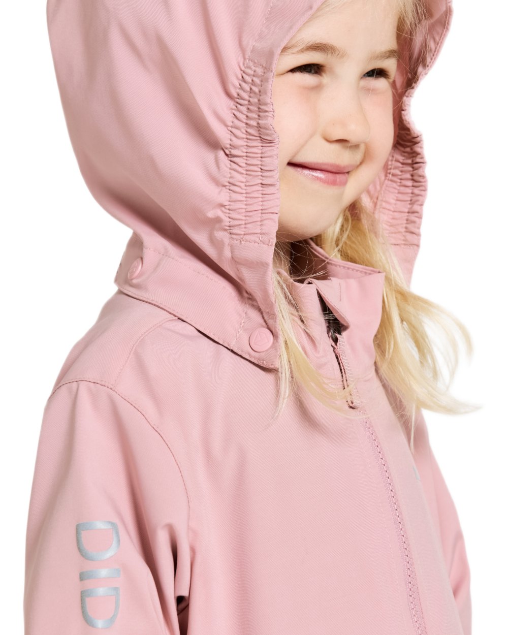 Soft Pink coloured Didriksons Childrens Hallon Jacket on white background 