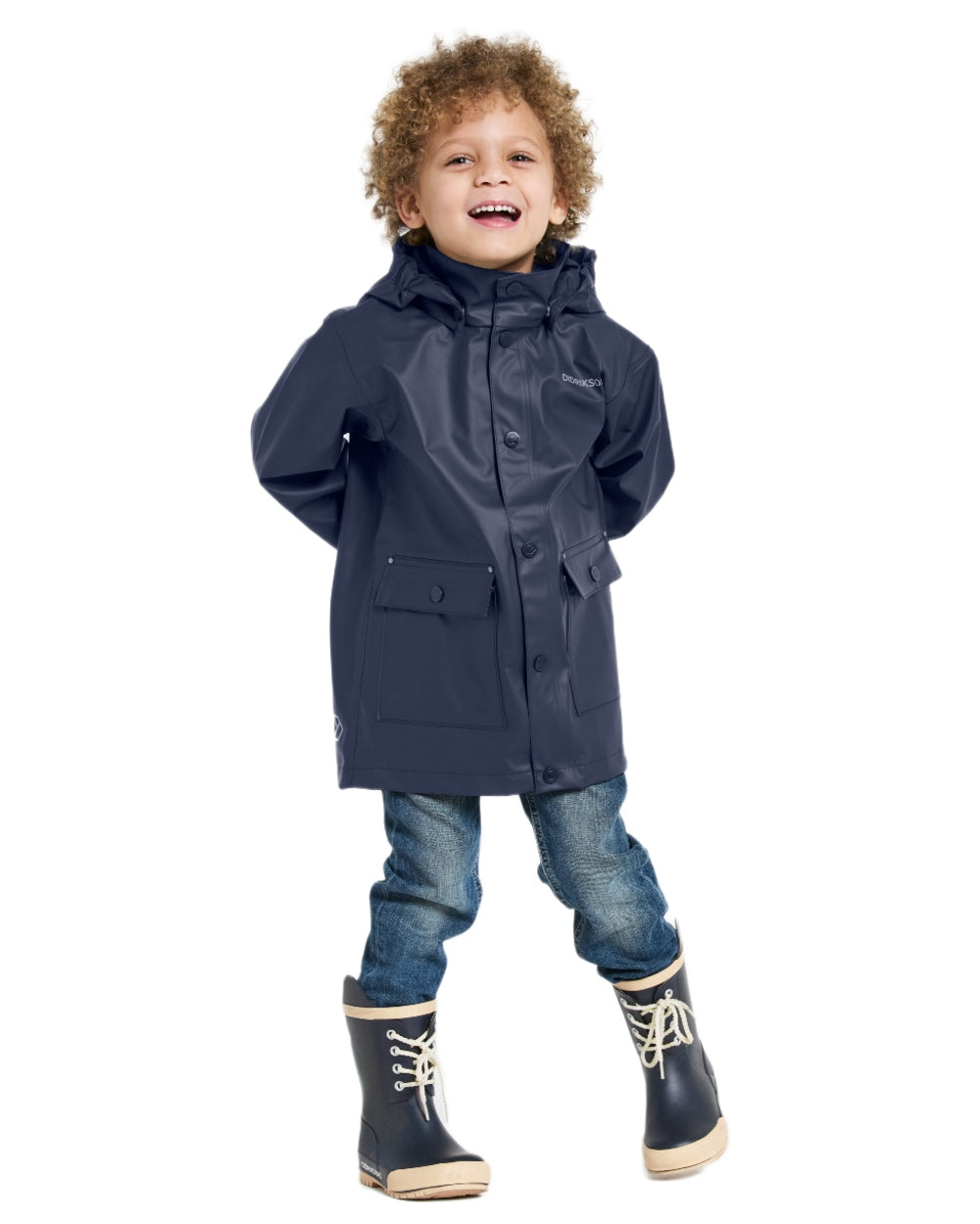 Navy coloured Didriksons Childrens Jojo Jacket on white background 
