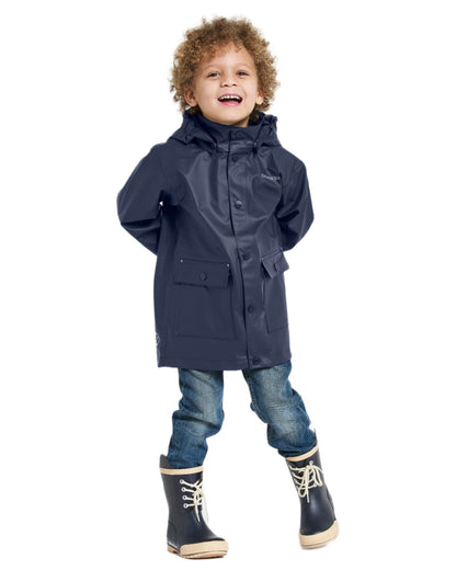 Navy coloured Didriksons Childrens Jojo Jacket on white background 