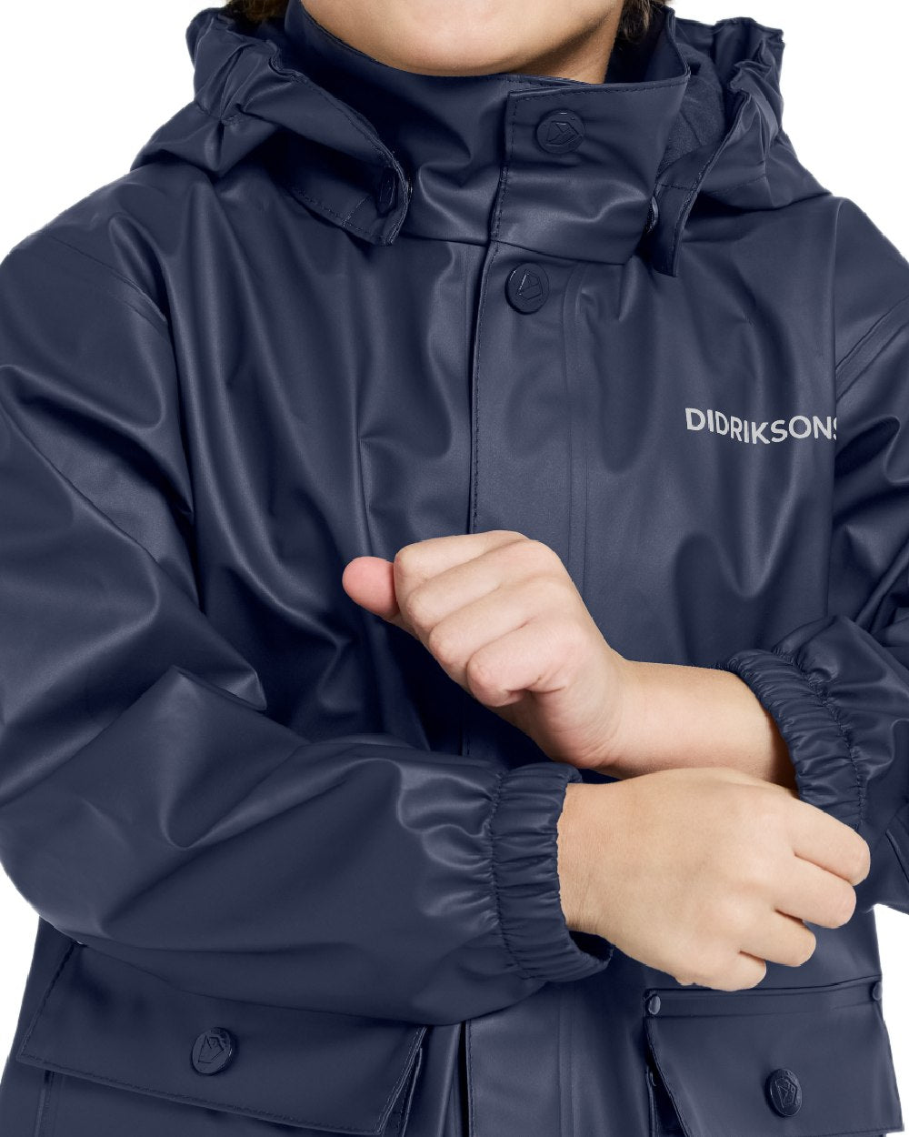 Navy coloured Didriksons Childrens Jojo Jacket on white background 