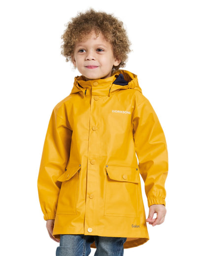 Oat Yellow coloured Didriksons Childrens Jojo Jacket on white background 
