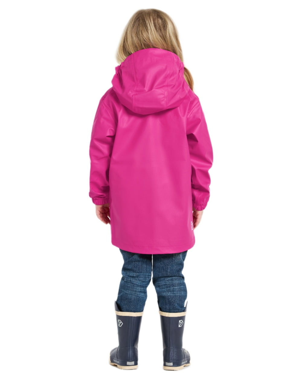 Plastic Pink coloured Didriksons Childrens Jojo Jacket on white background 