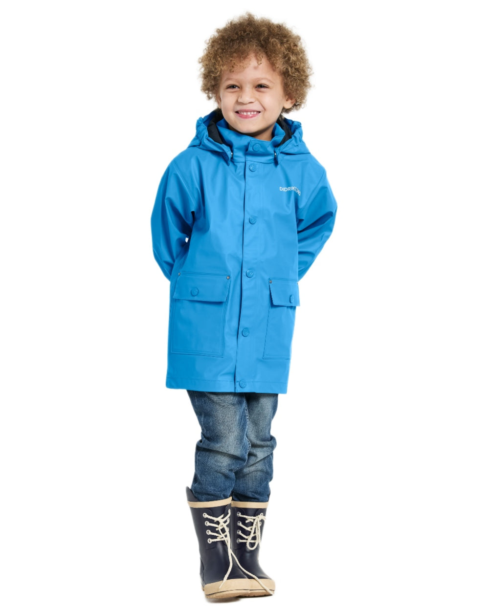 Sharp Blue coloured Didriksons Childrens Jojo Jacket on white background 