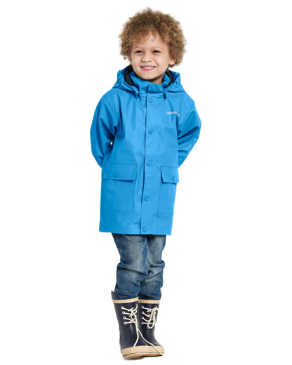 Sharp Blue coloured Didriksons Childrens Jojo Jacket on white background 