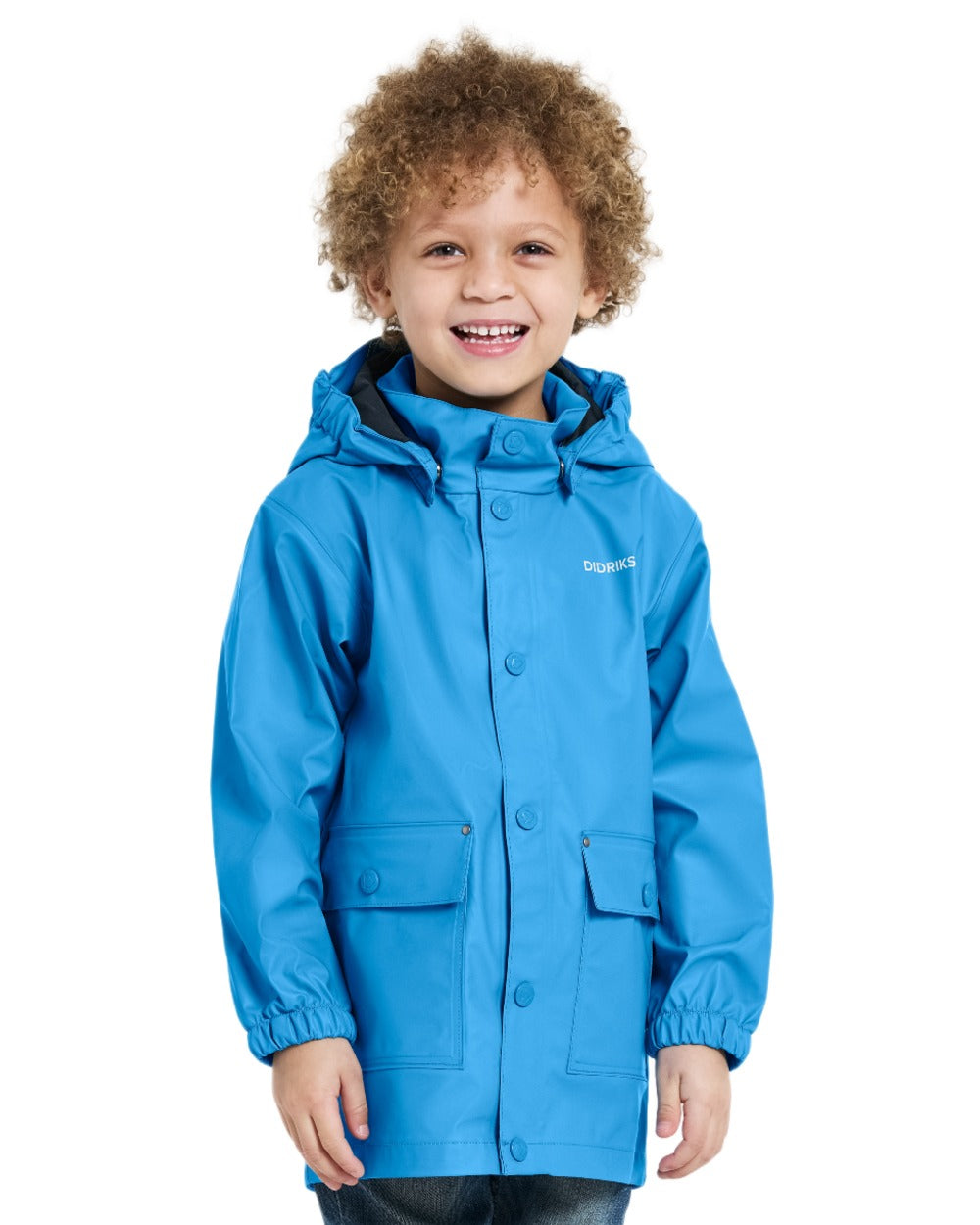 Sharp Blue coloured Didriksons Childrens Jojo Jacket on white background 