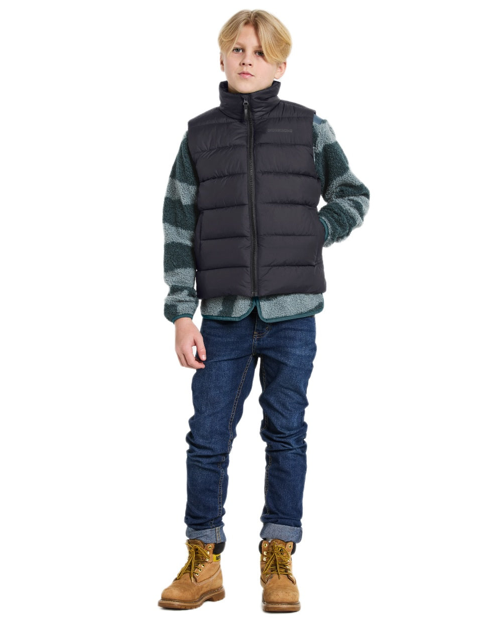 Black coloured Didriksons Childrens Kilo Vest 2 on white background 
