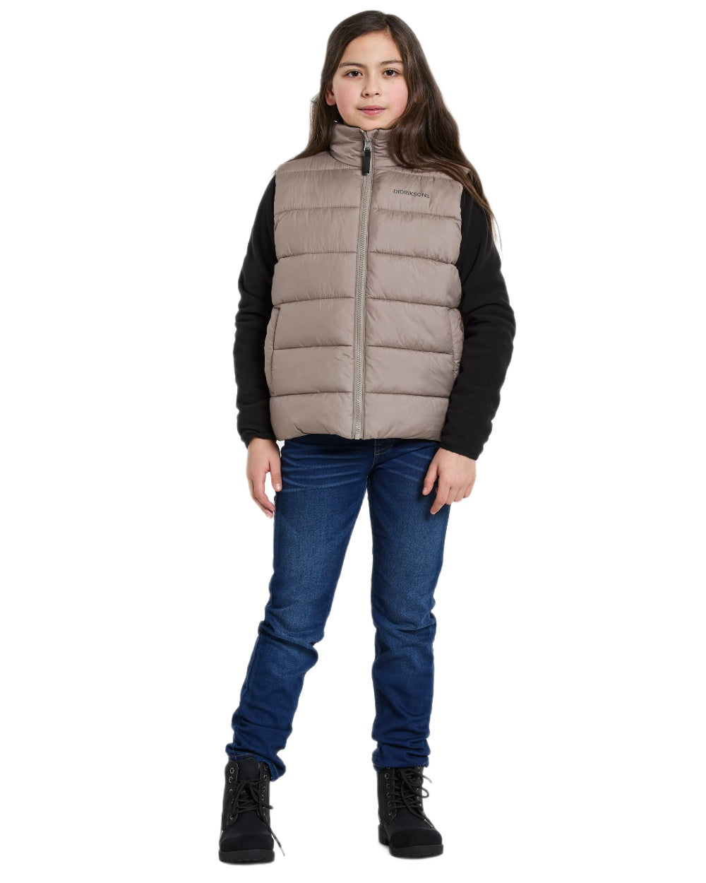 Ash Brown coloured Didriksons Childrens Kilo Vest 2 on white background 