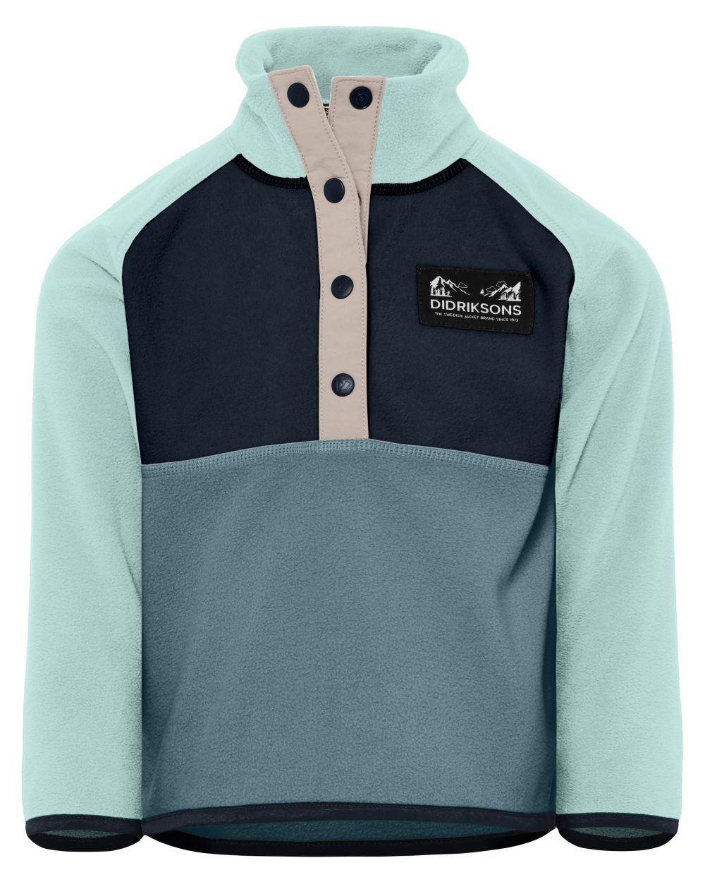 Factory Blue coloured Didriksons Childrens Monte Half Button Fleece 5 on white background 