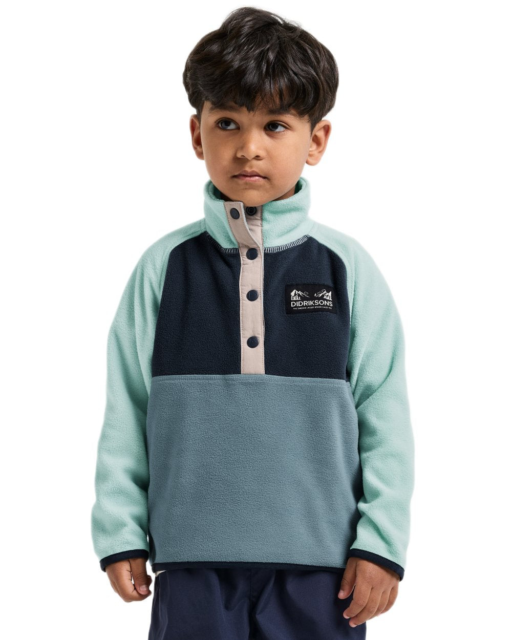 Factory Blue coloured Didriksons Childrens Monte Half Button Fleece 5 on white background 