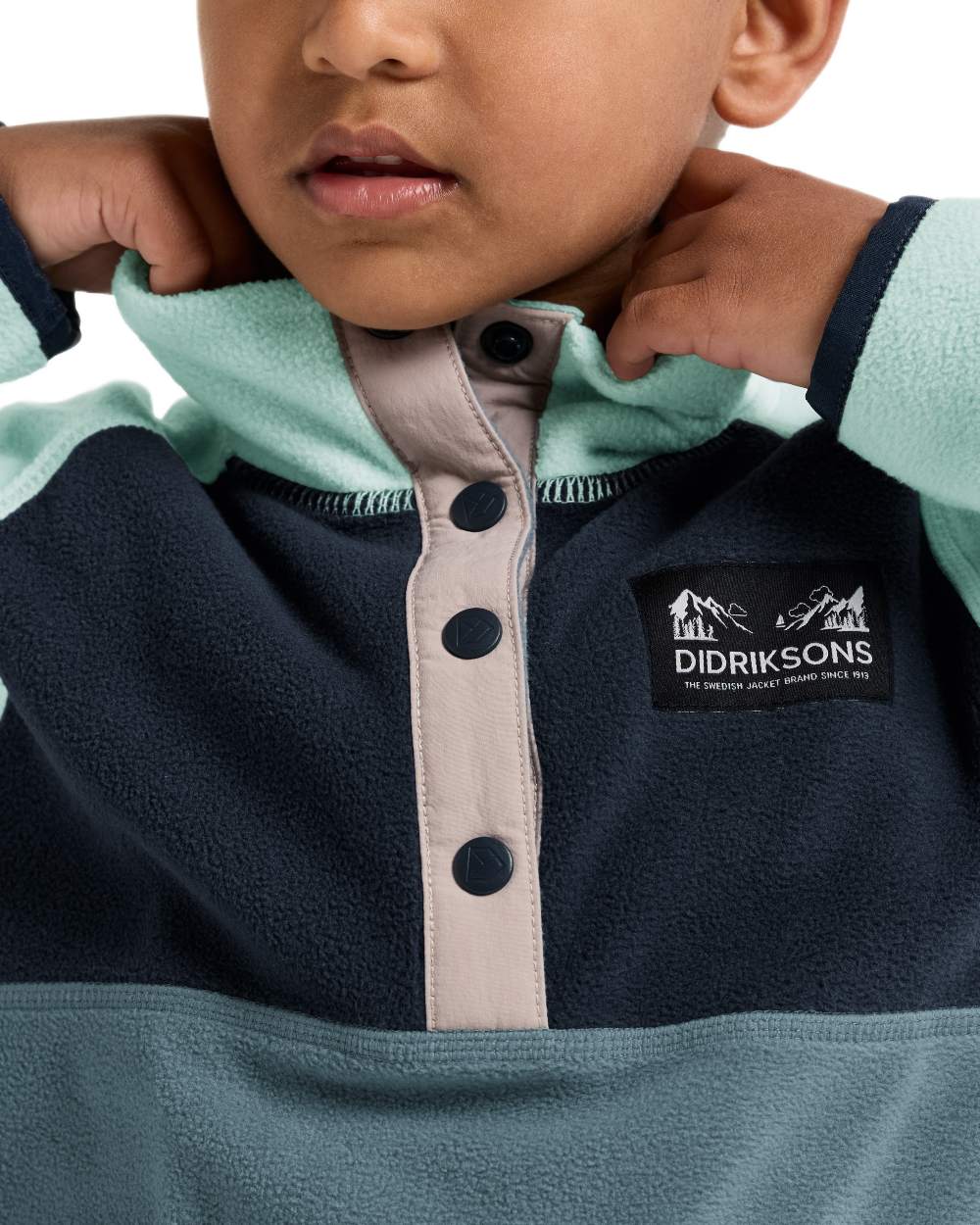 Factory Blue coloured Didriksons Childrens Monte Half Button Fleece 5 on white background 