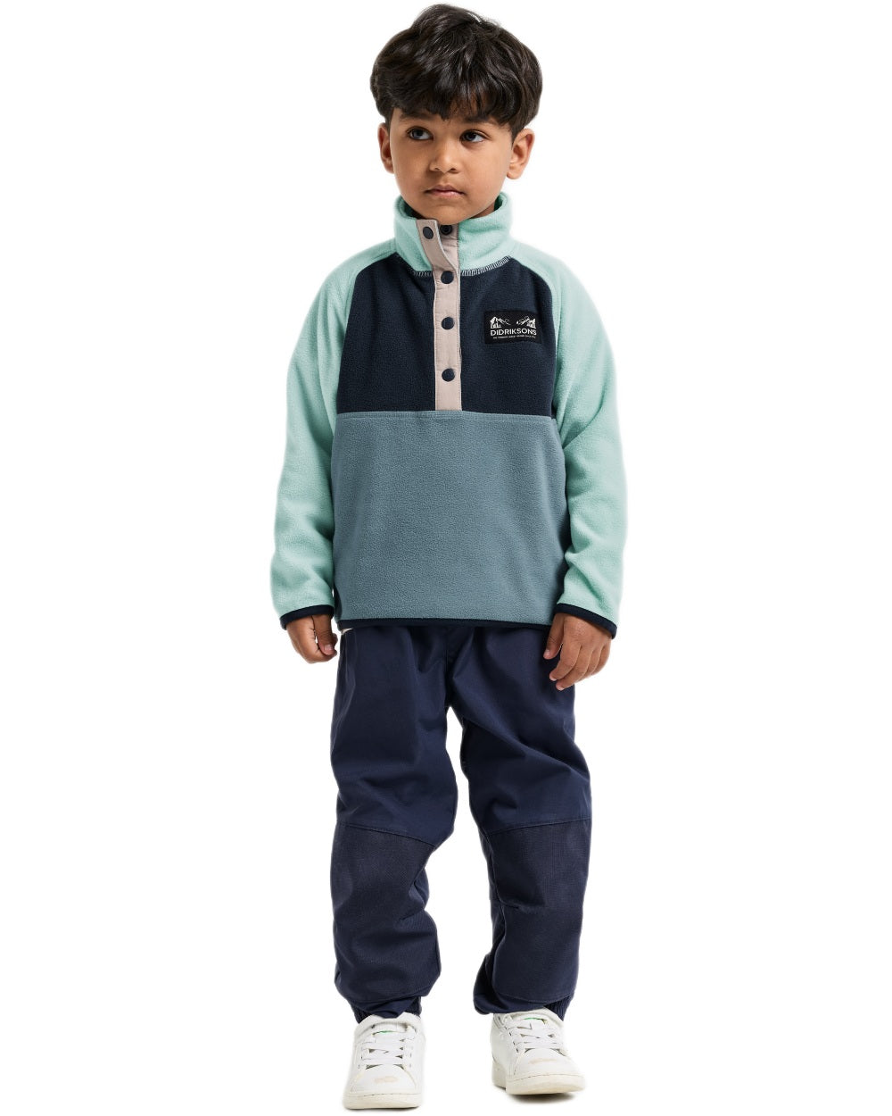 Factory Blue coloured Didriksons Childrens Monte Half Button Fleece 5 on white background 