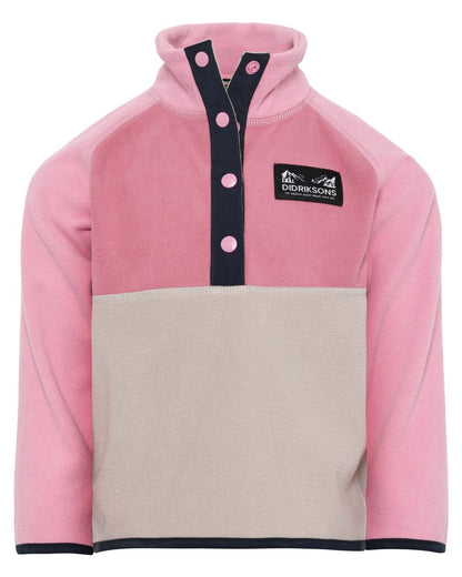 Heather Pink coloured Didriksons Childrens Monte Half Button Fleece 5 on white background 