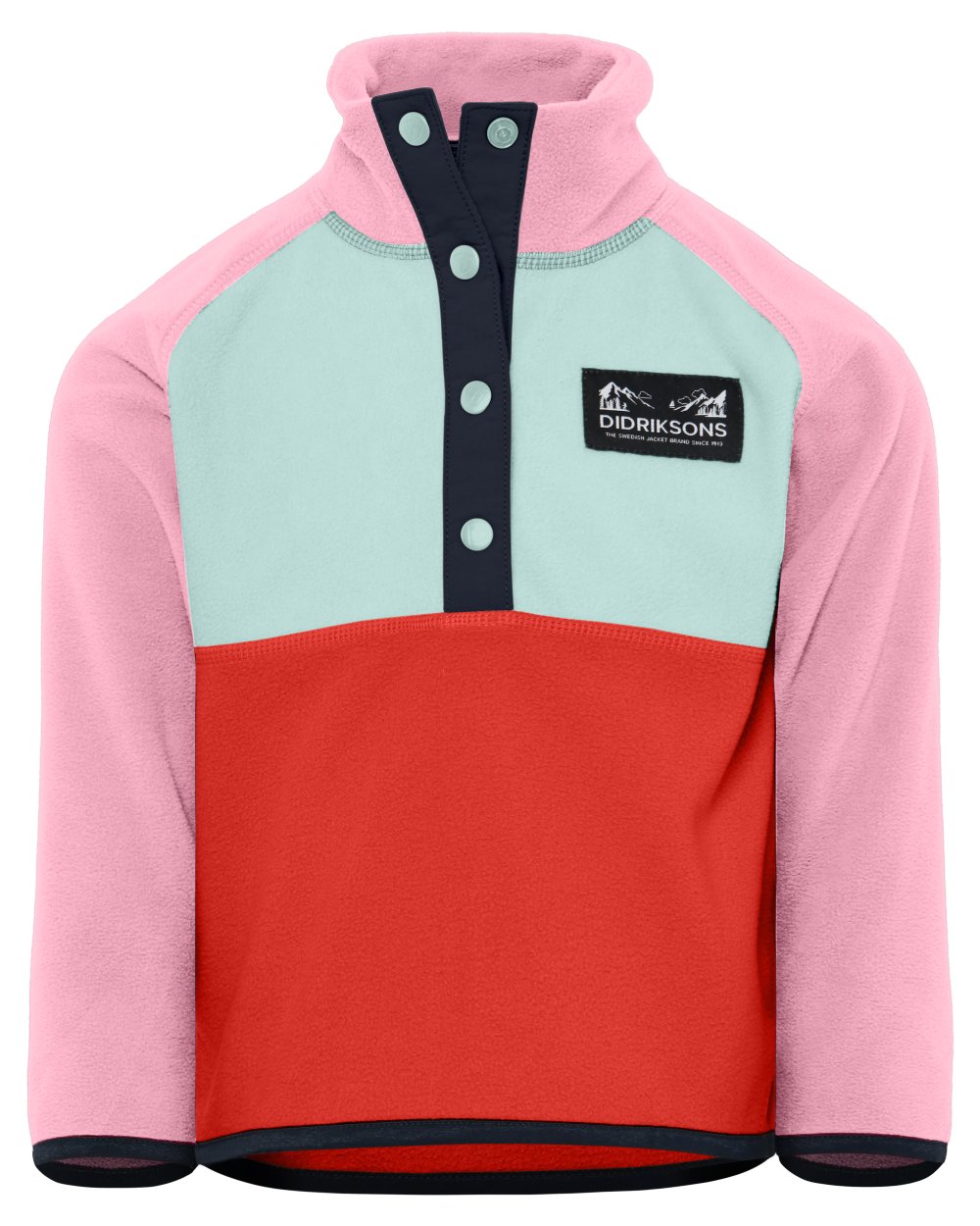 Light Heather Pink coloured Didriksons Childrens Monte Half Button Fleece 5 on white background 