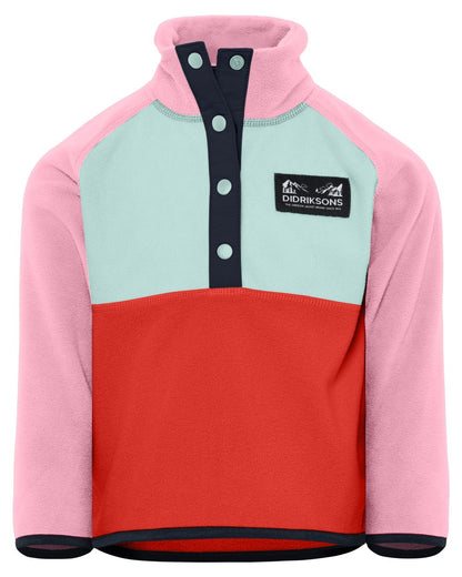 Light Heather Pink coloured Didriksons Childrens Monte Half Button Fleece 5 on white background 