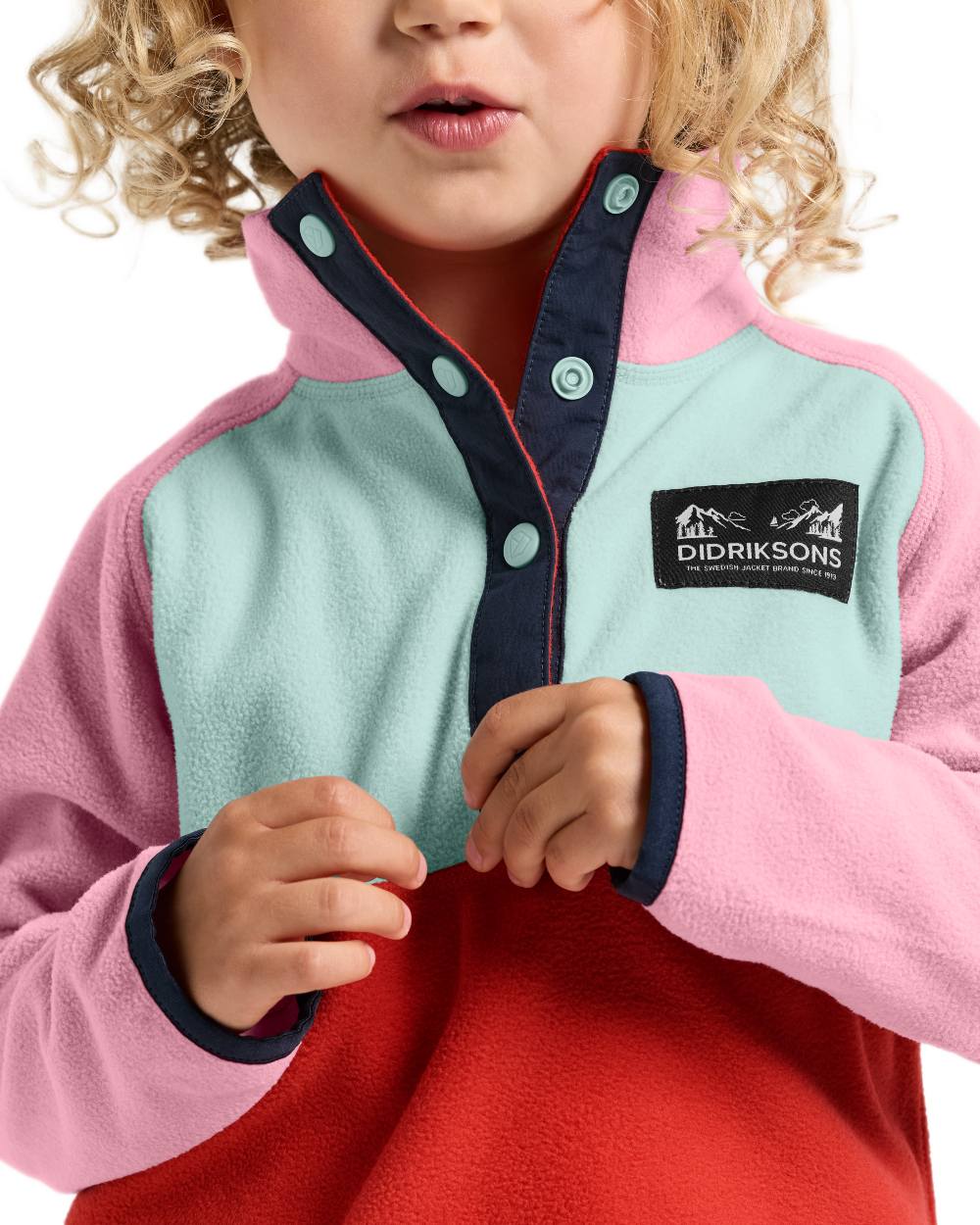 Light Heather Pink coloured Didriksons Childrens Monte Half Button Fleece 5 on white background 