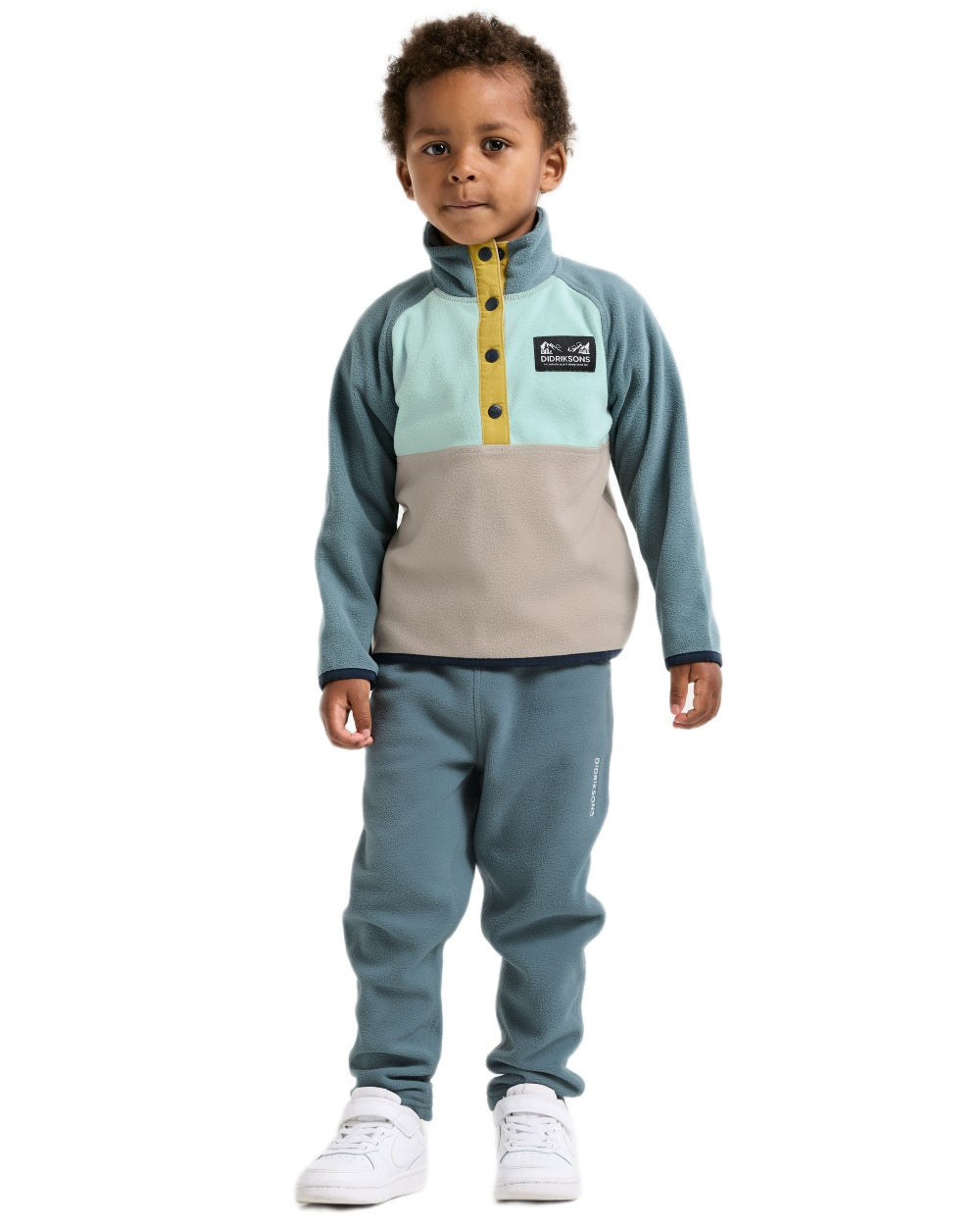 Ocean Mint coloured Didriksons Childrens Monte Half Button Fleece 5 on white background 