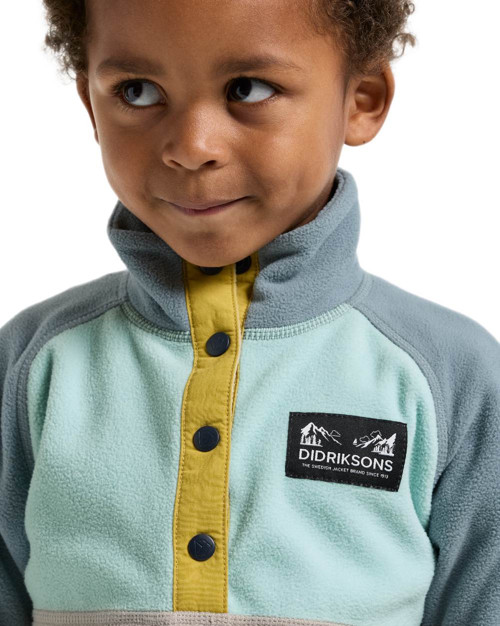 Ocean Mint coloured Didriksons Childrens Monte Half Button Fleece 5 on white background 