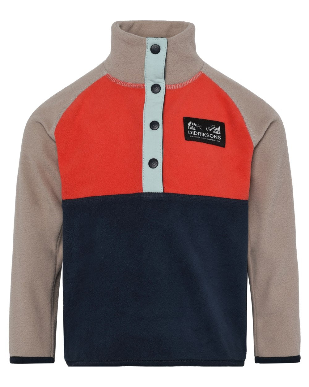 Paprika coloured Didriksons Childrens Monte Half Button Fleece 5 on white background 