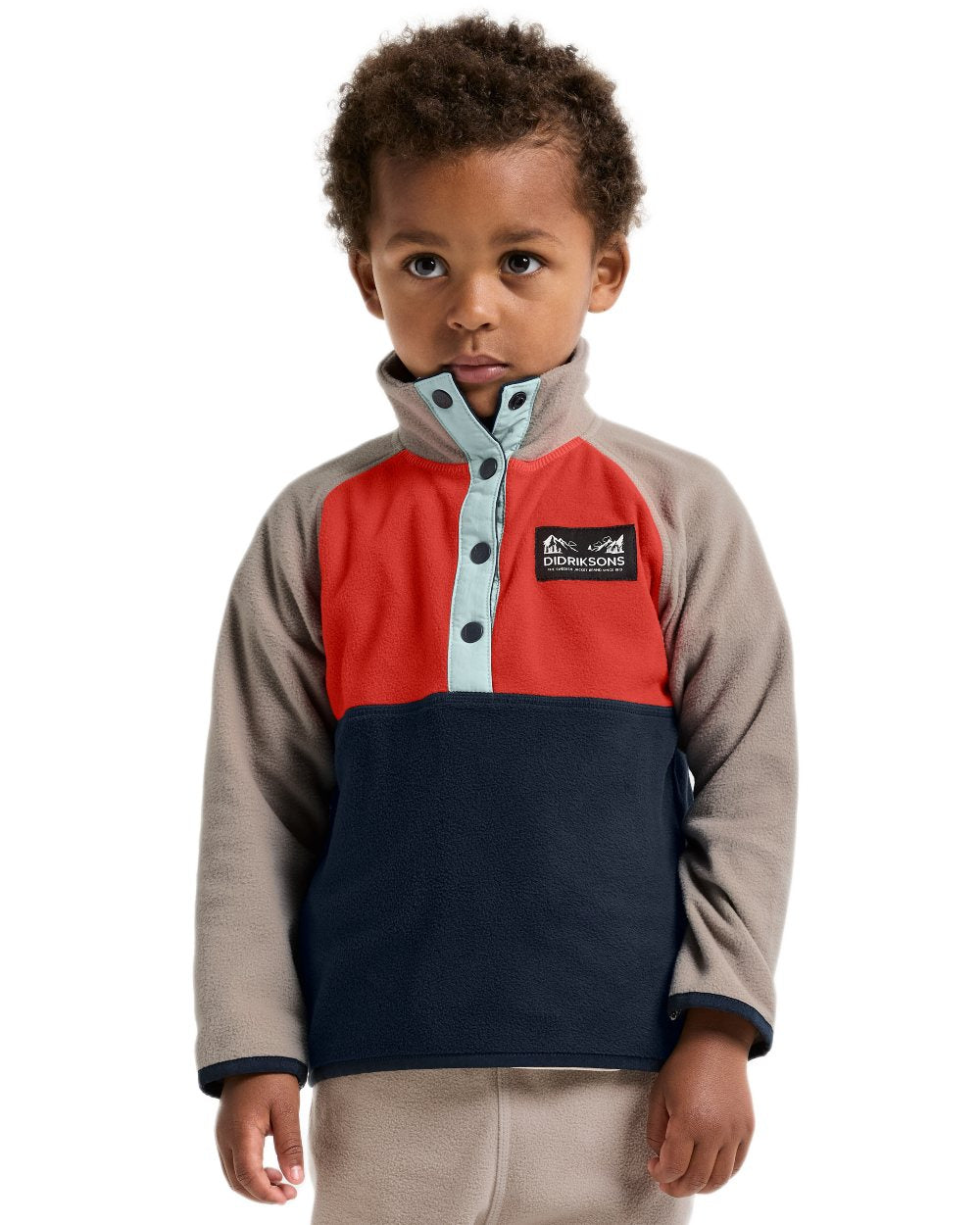 Paprika coloured Didriksons Childrens Monte Half Button Fleece 5 on white background 