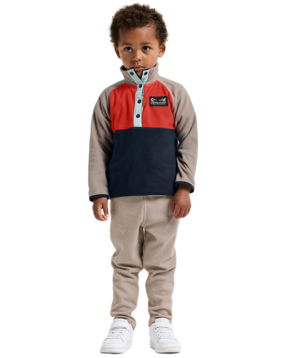 Paprika coloured Didriksons Childrens Monte Half Button Fleece 5 on white background 