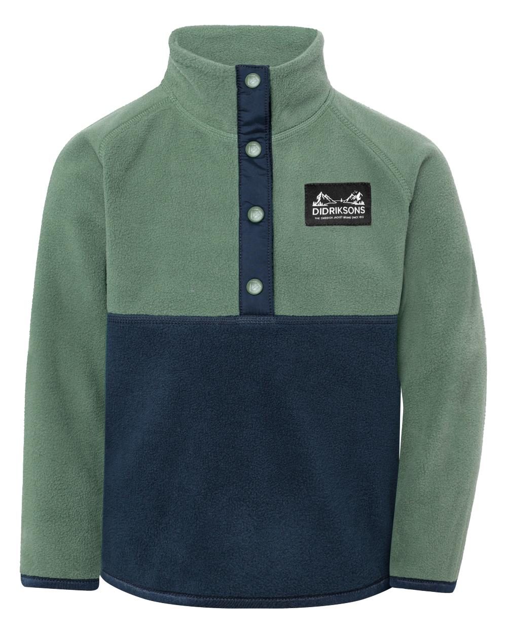 Dark Moss coloured Didriksons Childrens Monte Half Button Fleece 6 on white background 